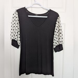 Storm Women's (Size Medium) Black V-Neck Top With Polka Dot Puff Sleeves